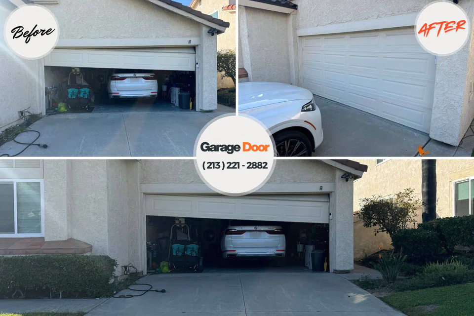 Before and after: garage door repair Bradbury, CA